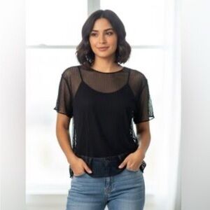 Babaton | Aritzia sheer Norman blouse black tshirt mesh layering size small